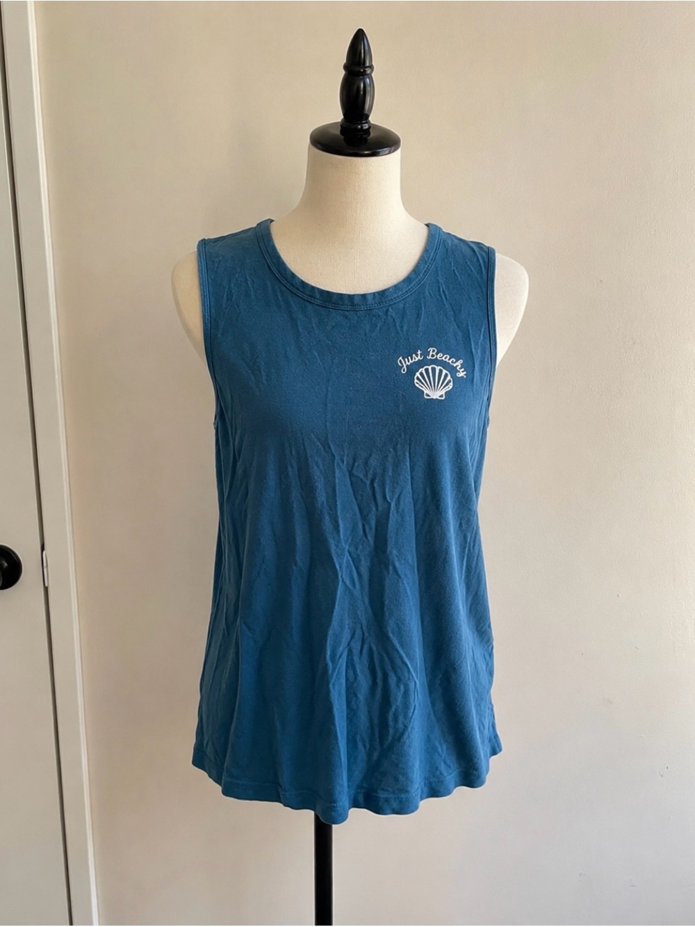 Old Navy Blue Sleeveless Tank with White Shell Graphic